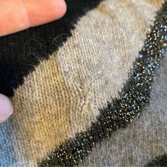 Outlander Vtg Sweater long open cardigan gray black metallic lambs wool angora M - Picture 5 of 8